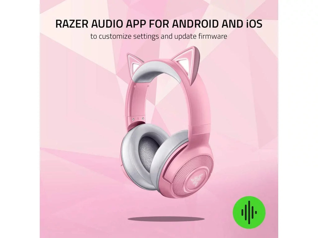 Razer Kraken  Kitty Edition: Bluetooth 5.0-40ms Low Latency Connection - Custom-Tuned 40mm Drivers - Beamforming Microphone - Powered by Razer Chroma - Quartz Pink