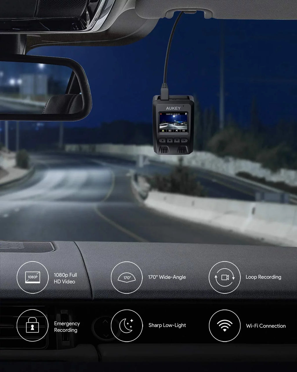 Wifi Dash Cam, 1080P  Dash Camera for Cars, 6-Lane 170-Degree Wide Angle Lens Car Camera, Black-