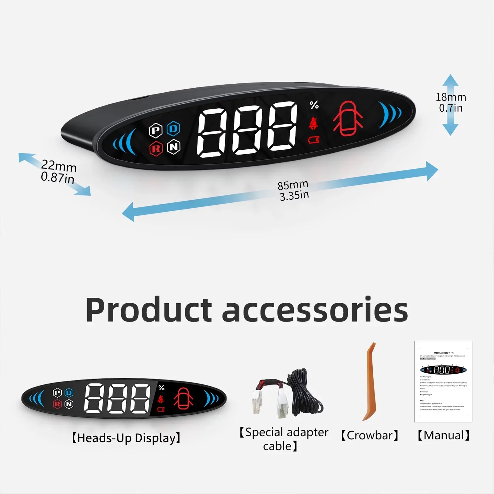 Nebublu Tesla Model 3 Model  Head Up Display， Digital Speedometer Display, Vehicle Speed, Gear, Turn Signal, Battery, Door Reminder, Seat Belt Reminder