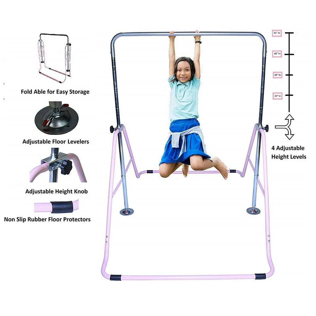 Junior Pro Gymnastics Bar: Pink Monkey Bar Climbing Tower for Kids' Horizontal Kip Bar Training