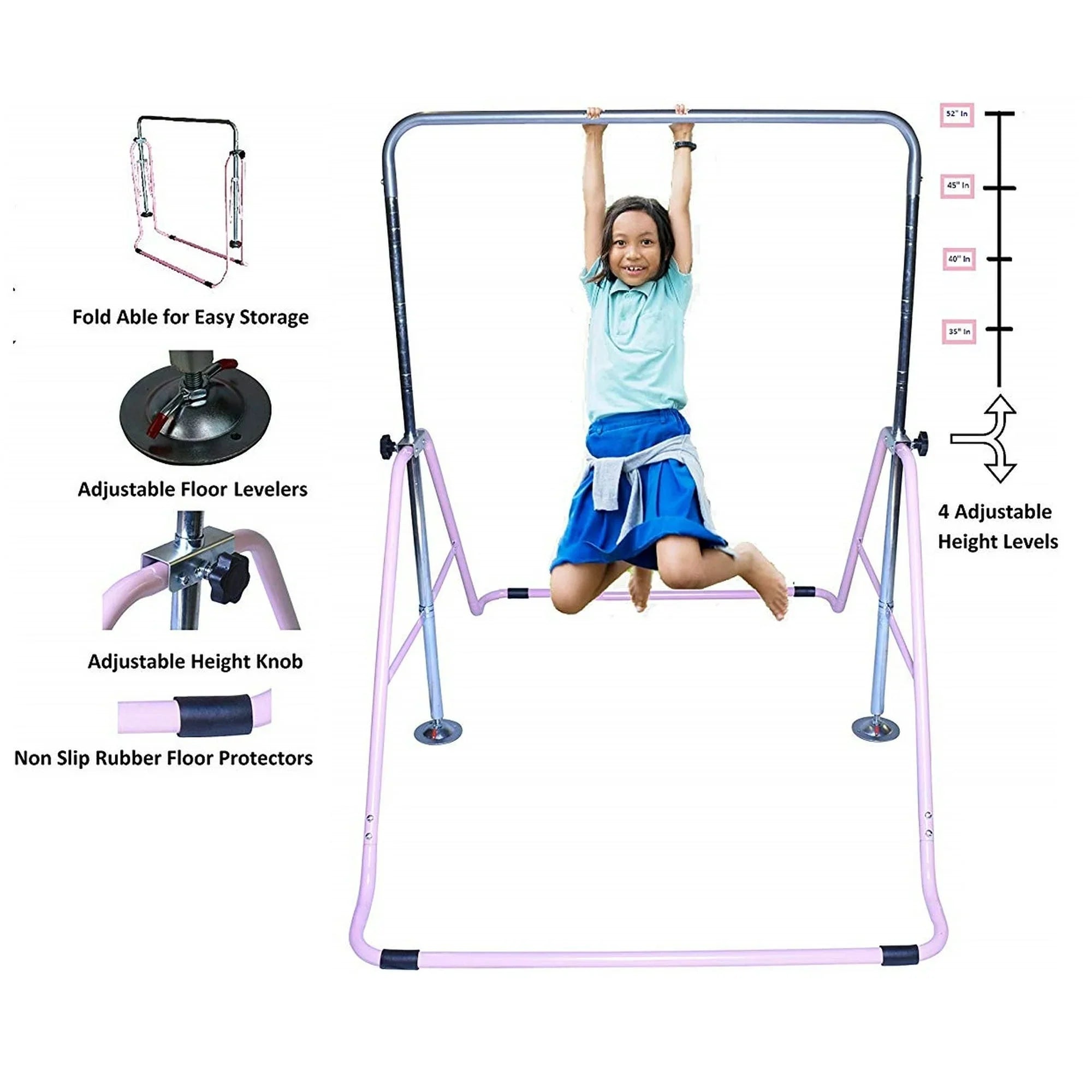 Junior Pro Gymnastics Bar: Pink Monkey Bar Climbing Tower for Kids' Horizontal Kip Bar Training