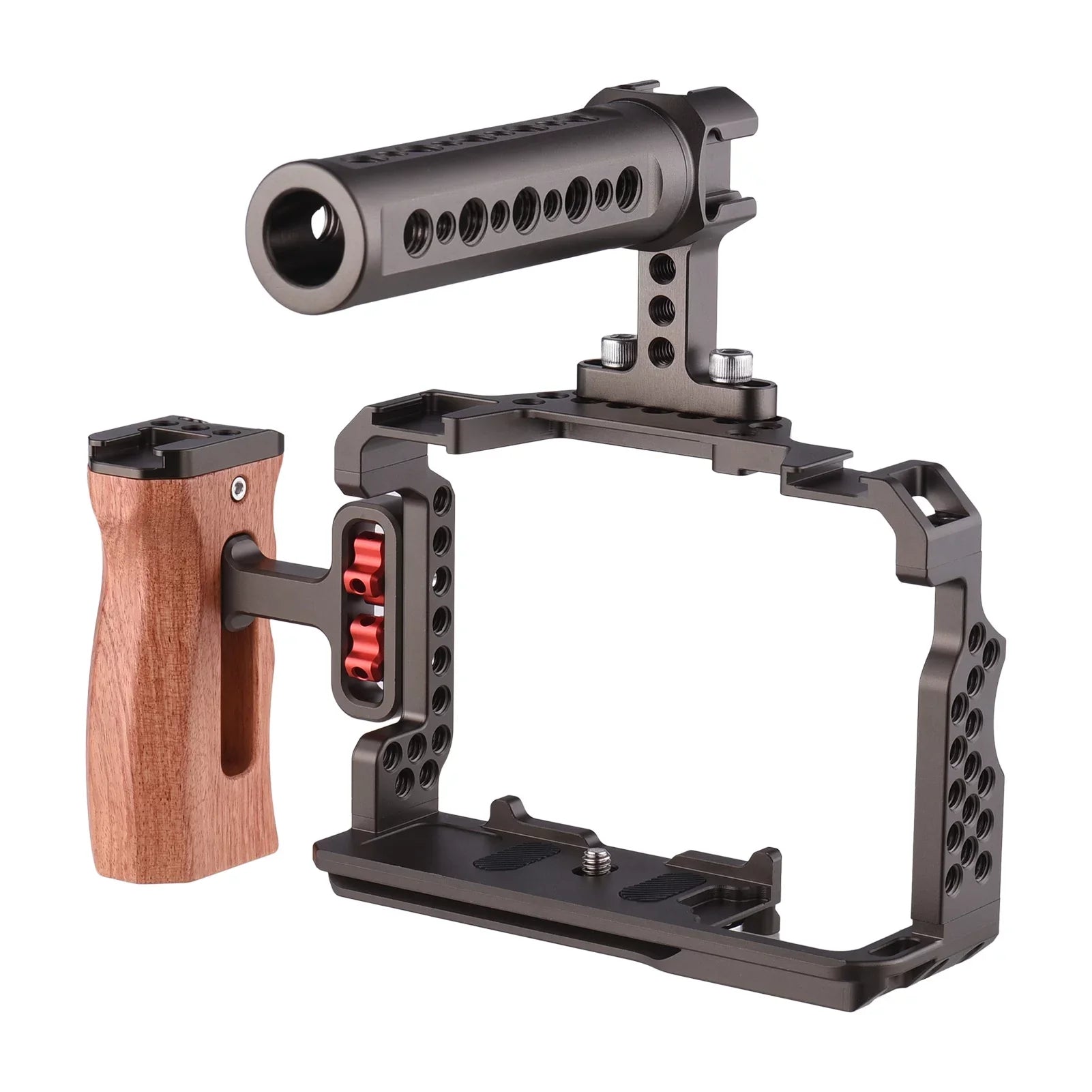 Andoer Aluminum Alloy Camera Cage Kit with Video Rig Handle Wooden Grip Replacement for Sony  /  /