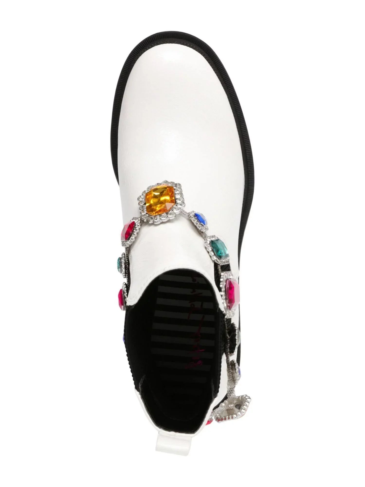 Womens White Gem Accent Strap Pull Tab 1" Platform Goring Padded Jenesis Round Toe Block Heel Moto 7