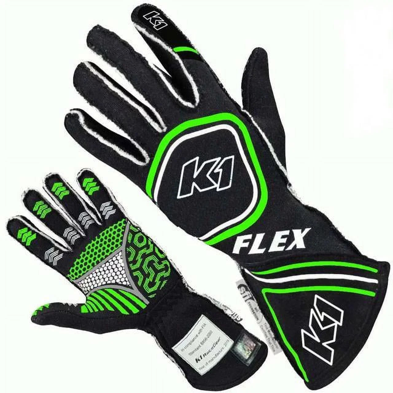 Racegear   & -5 Flex Glove, Black & Fluorescent Green - Large