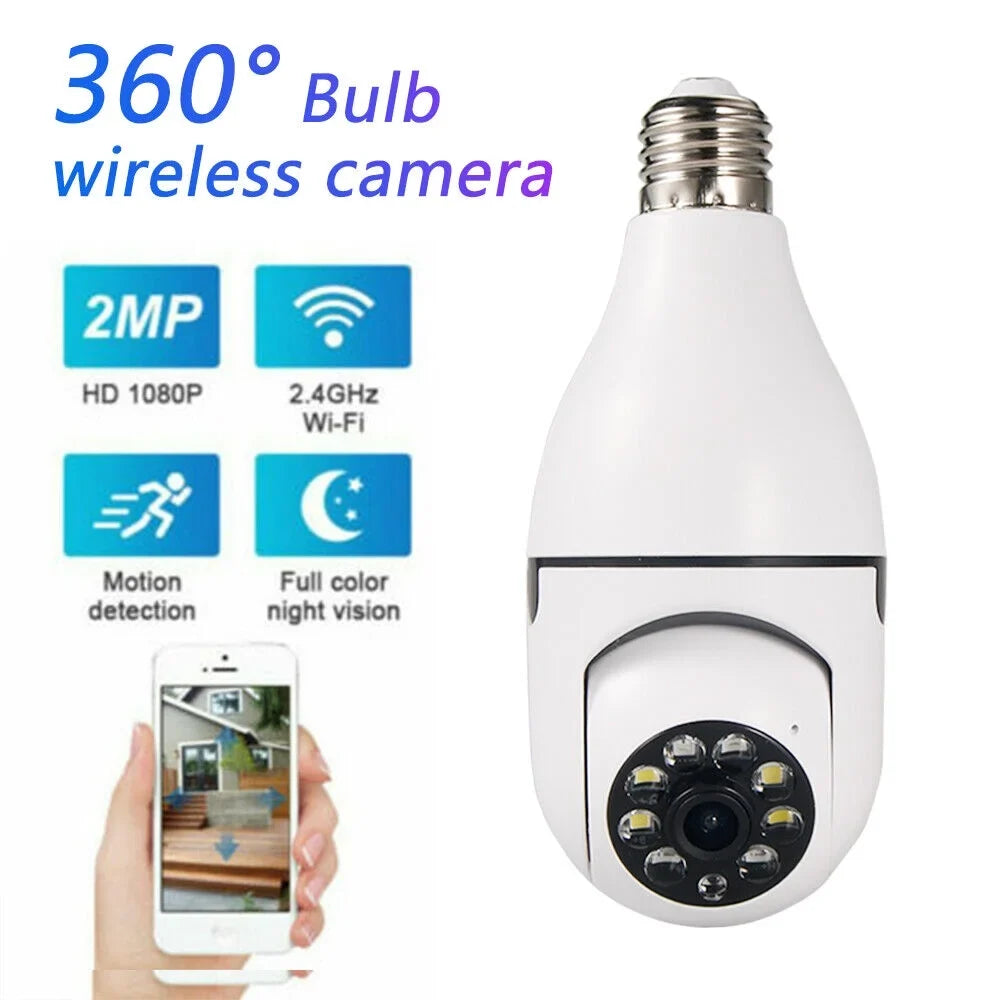JahyShow 5GHz  Light Bulb Camera, 1080P Home Surveillance Cameras Wireless  with 360 Degree Panoramic View Lens, Night Vision, Remote Viewing, Motion Detection, Two Way Audio (2 Pack)