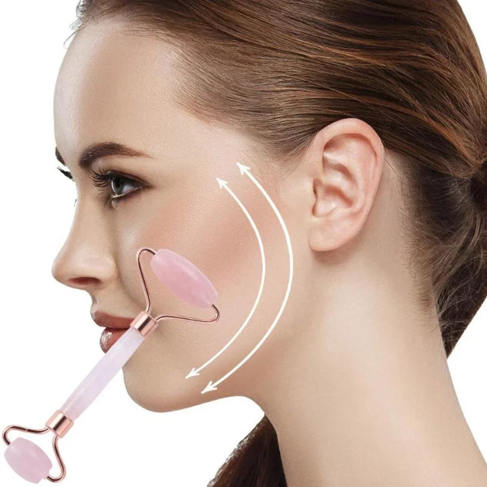 Jade Roller, Face Roller, Facial Beauty Roller Skin Care Tools, Rose Quartz Massager for Face, Eyes, Neck, Body Muscle Relaxing and Relieve Fine Lines and Wrinkles Gua Sha