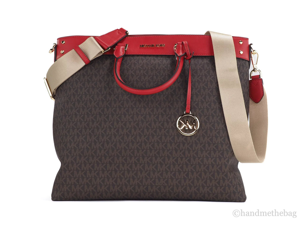 Michael Kors Travel Large Flame Signature Pvc Top Zip North South Tote Handbag