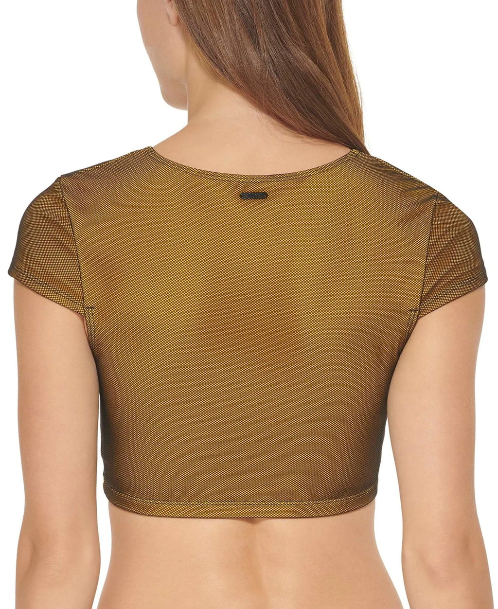 $78 Dkny Womens Cropped Mesh Overlay Bikini Top Yellow Size Small