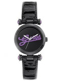 Women's On Trend Iconic Style Purple Glitz Logo Black Patent Leather Strap Watch