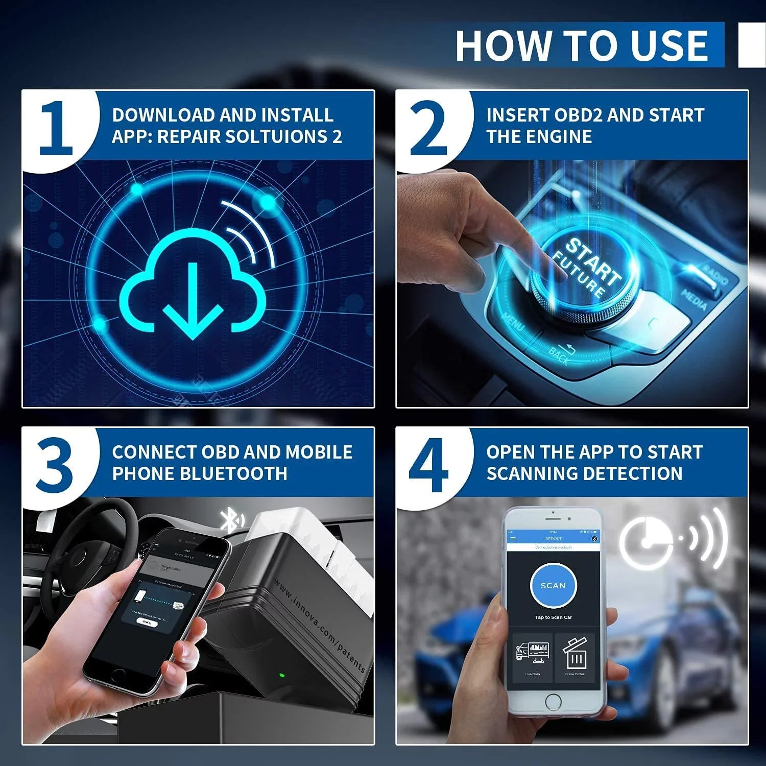 Innova 6000P Bluetooth Wireless  Car Code Reader Check Engine Light   Airbag System Automotive Diagnostic Tool  Scanner 12V Vehicle Read Clean Code Scanner for  and Android Phones
