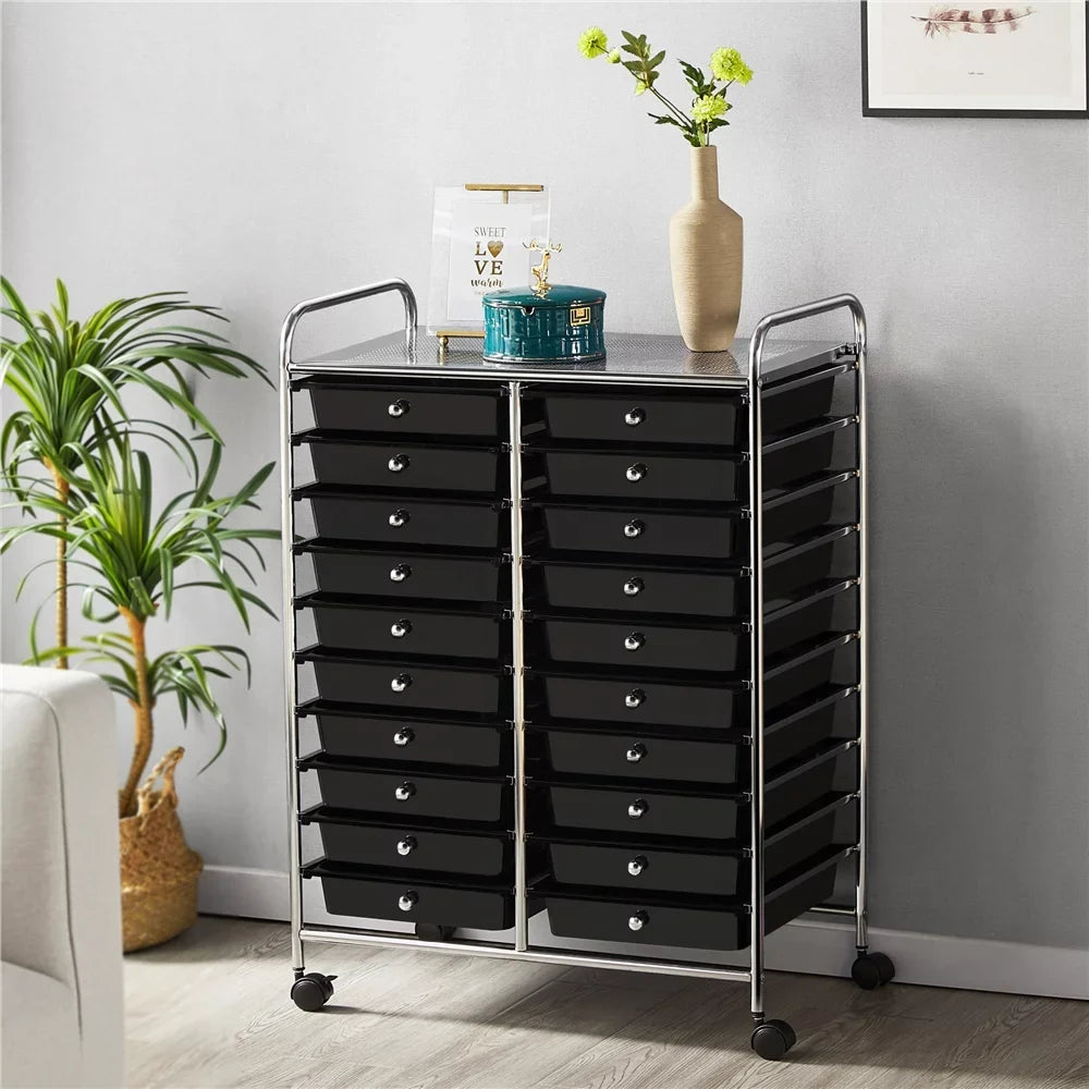 Topeakmart 20 Drawers Rolling Storage Cart Bin Organizer on Wheels Scrapbook Paper Office School Organizer, Black