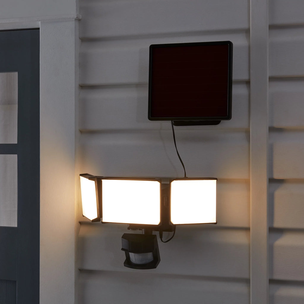 Hyper Tough Solar Three Head  Motion Sensing Security Flood Light, Outdoor, Black, 2000 Lumen