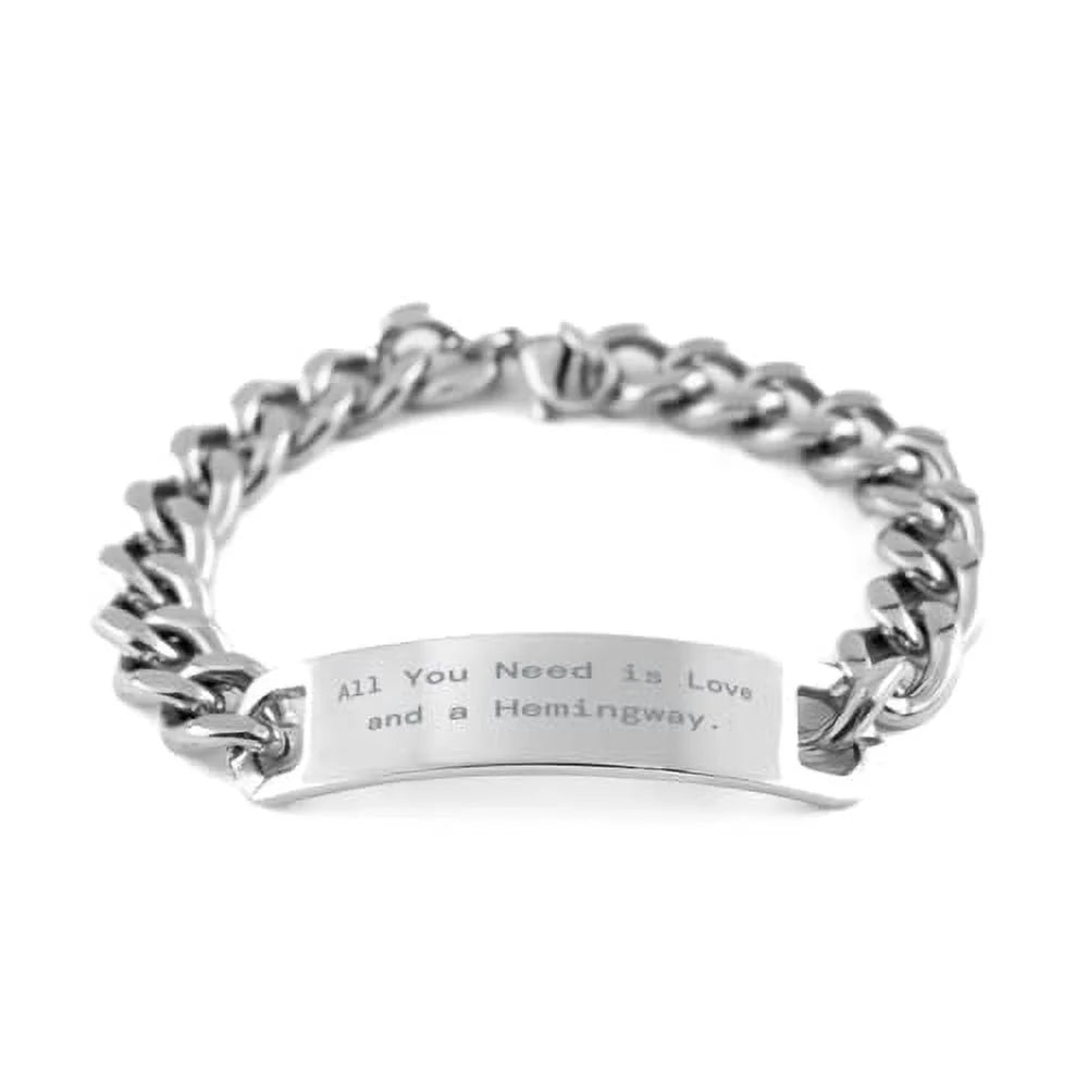 Cute Hemingway Cat, All You Need is Love and a Hemingway, Unique Idea Holiday Cuban Chain Bracelet for Cat Lovers