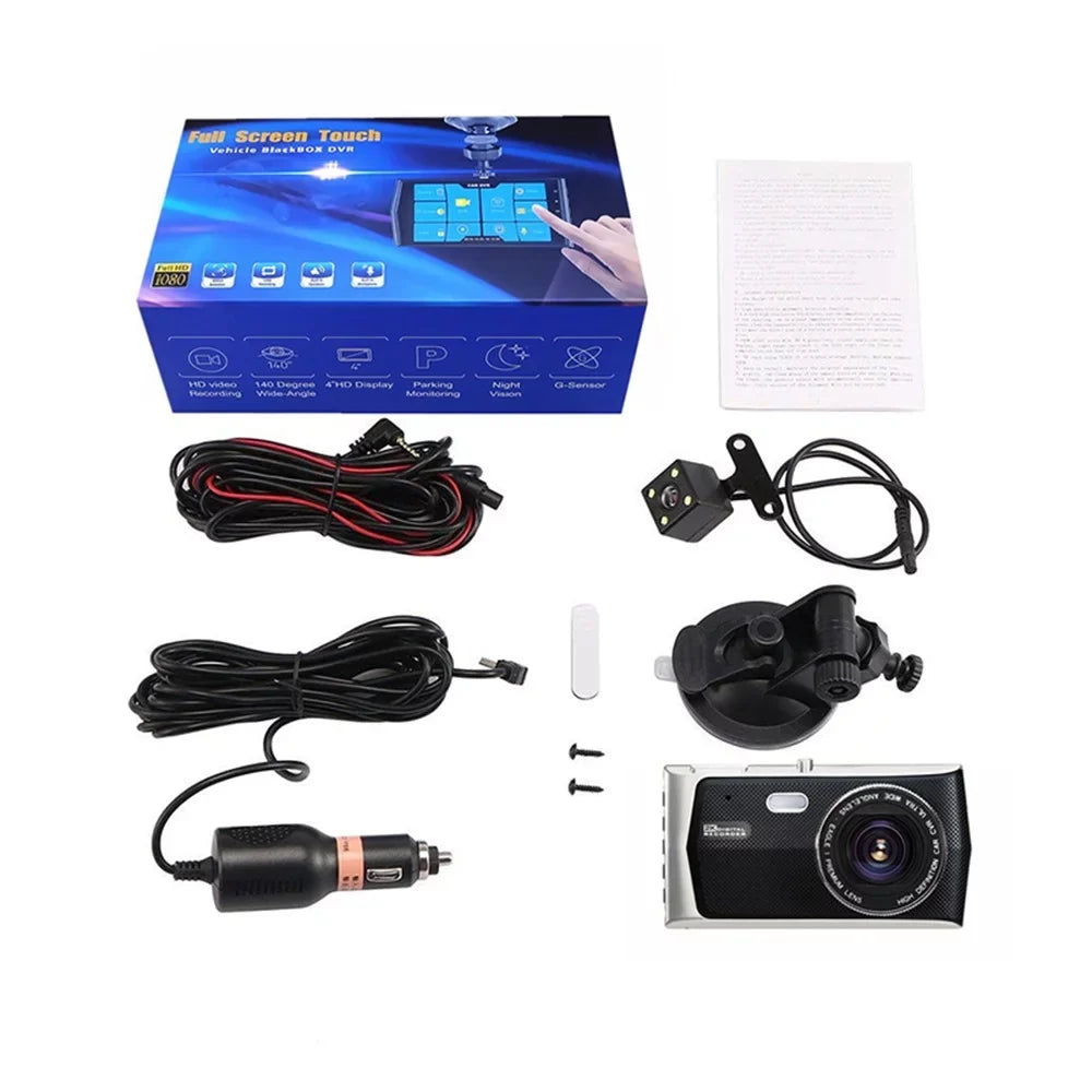 Dash Cam 4"  Touch Screen Dual Lens Car Camera 1080P  Video Record and Backup Camera, 170 Degree Angle,-Sensor,Parking Monitor, Loop Record& Night  32
