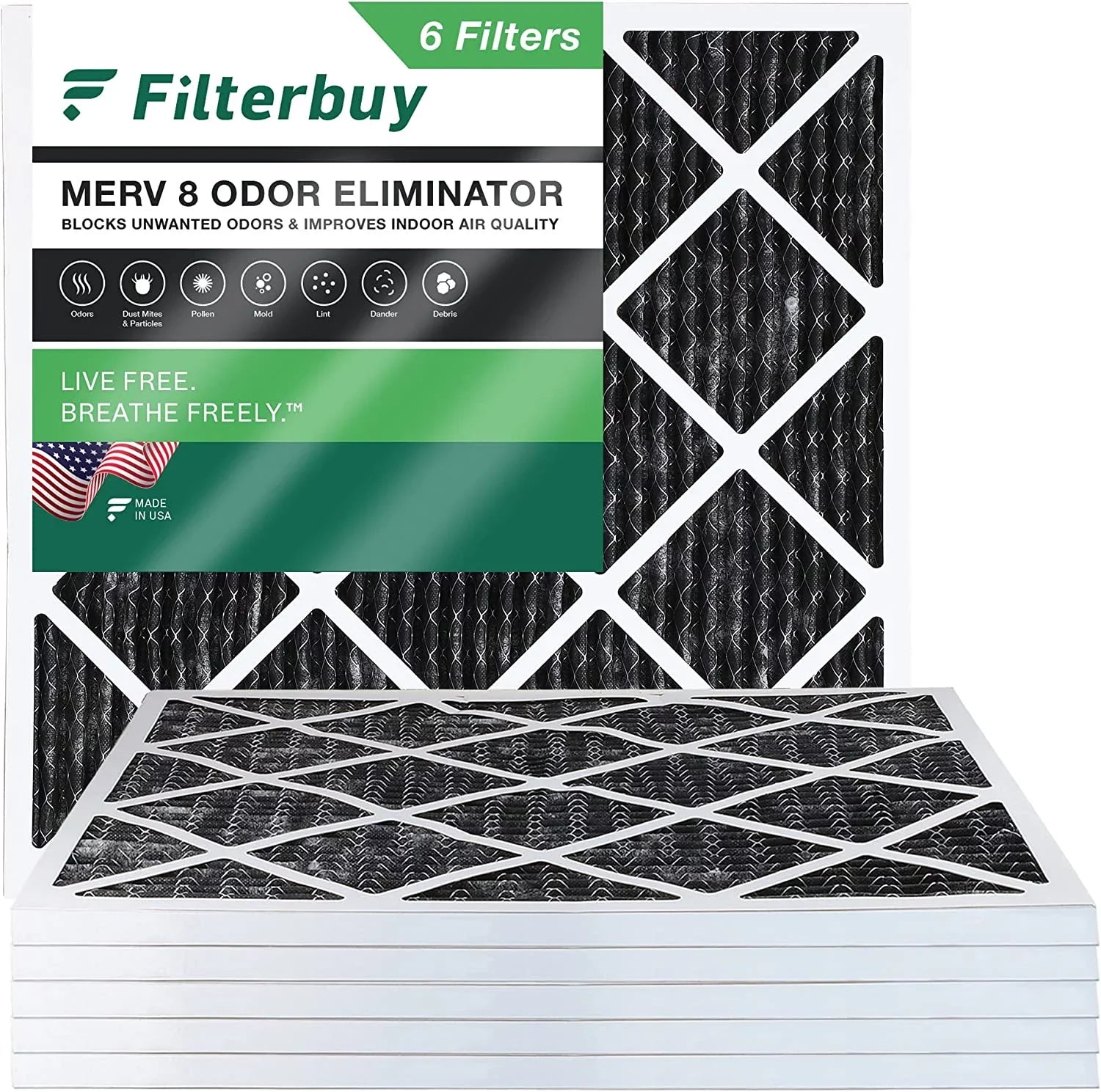 Filterbuy 10x10x1  8 Odor Eliminator Pleated   Furnace Air Filters with Activated Carbon (6-Pack)