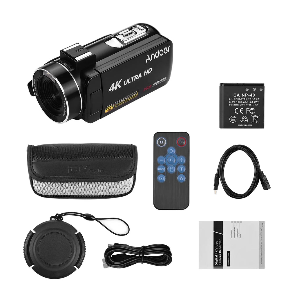 Andoer-2 Video Camera,Video Camera 4K Handheld  3.0 Inch  Camera 3.0 Inch  Monitor Burst  Professional Video Function Inch  Monitor