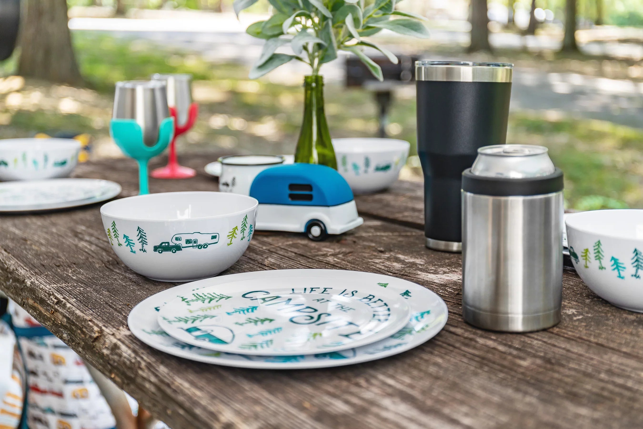 Camco Life is Better at the Campsite Wine Tumblers | Features a Vacuum Insulated Kitchen Grade 18/8 Stainless Steel Construction, 4 Colorful Removable Stems, and Comes in a 8oz Size (53068)
