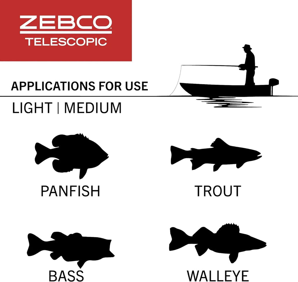 Zebco 33 Spinning Reel and Telescopic Fishing Rod Combo, 6-Foot Rod, Size 30 Reel, Silver/Black