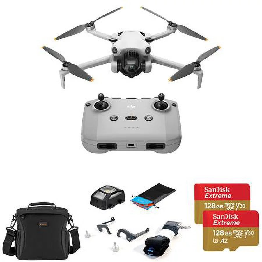 Mini 4 Pro Drone with - Controller, Bundle with Claw Lanyard Mounting System, Landing Pad and Strobe Light x 128GB  Cards