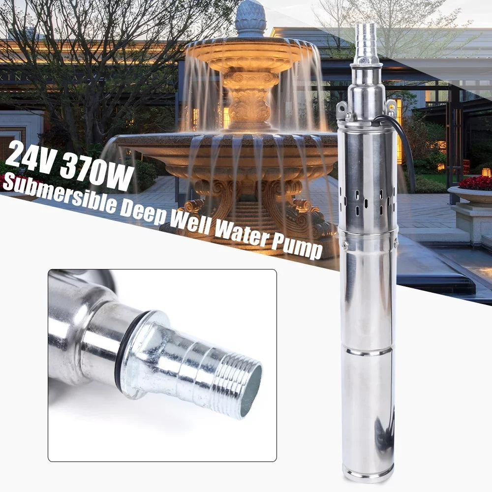 24V 370W Solar Water Pump Deep Well Solar Submersible Pump Head Stainless Screw Pump for Pond Farm Irrigation