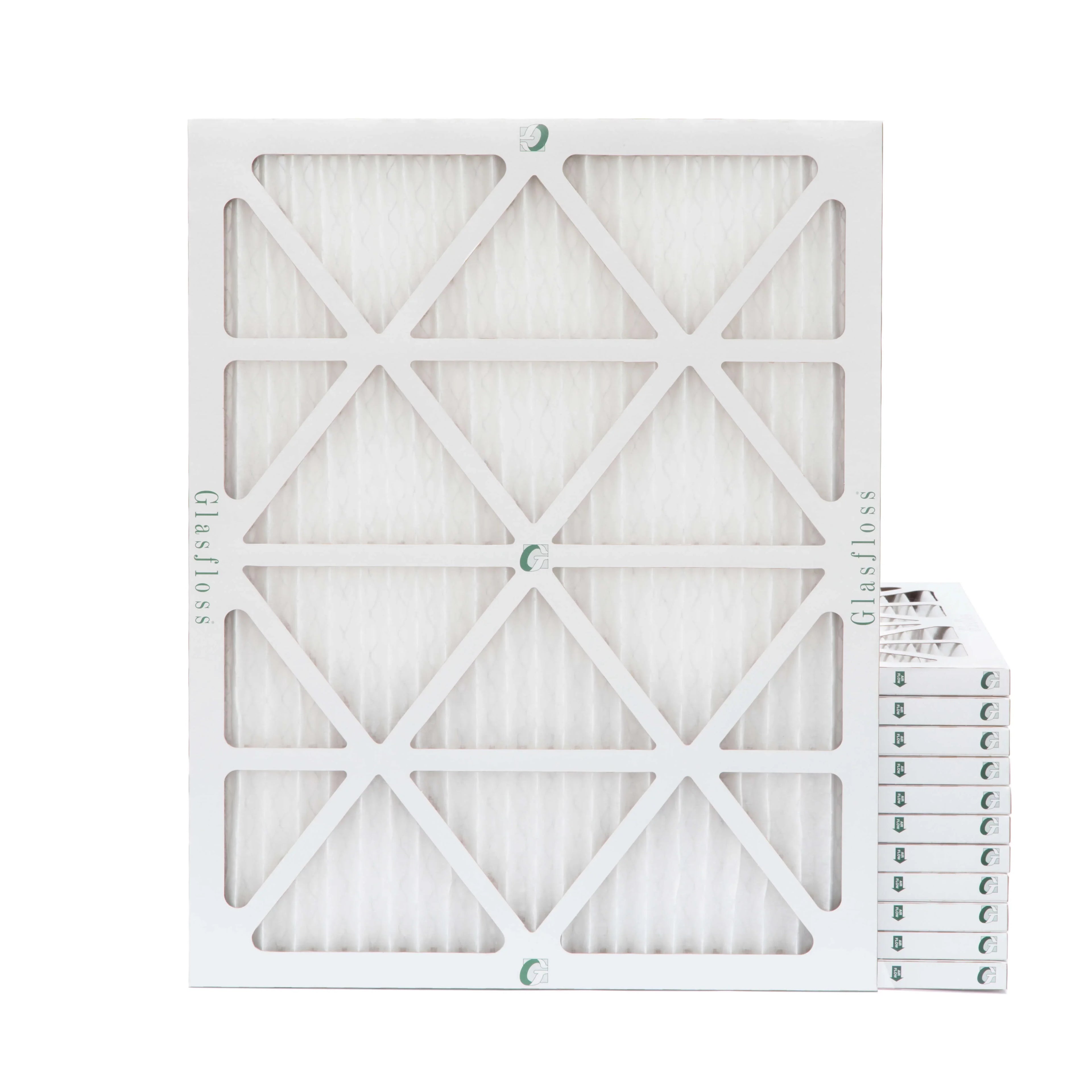 12 Pack of 15x20x1  10 Pleated Air Filters by Glasfloss. Actual Size: 14-1/2 x 19-1/2 x 7/8