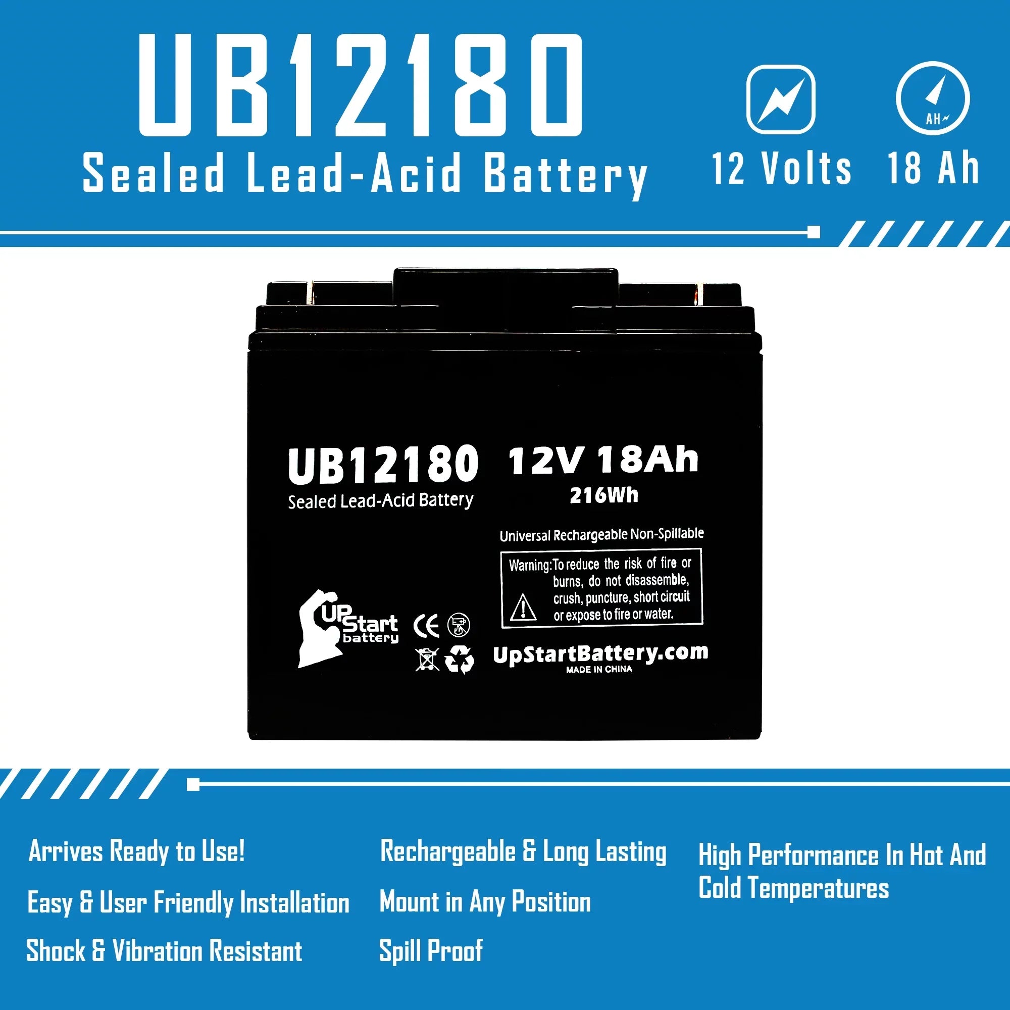 5x Pack - Compatible     Battery - Replacement  Universal Sealed Lead Acid Battery (12V, 18Ah, 18000mAh,  Terminal, , )