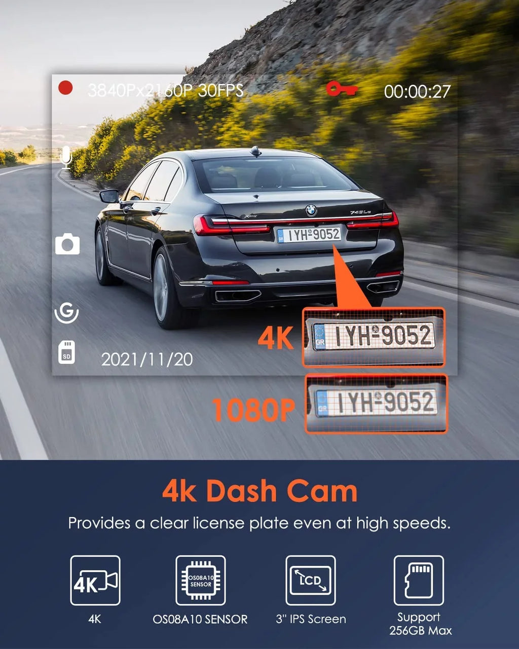 Vantrue  4K WiFi Dash Cam for Cars, 2160PX30FPS Wireless Car Dash Camera with 5 Ghz/2.4Ghz  and Vantrue Cam , Superior Night Vision with , 24/7 Parking Monitor, , -sensor  ( )