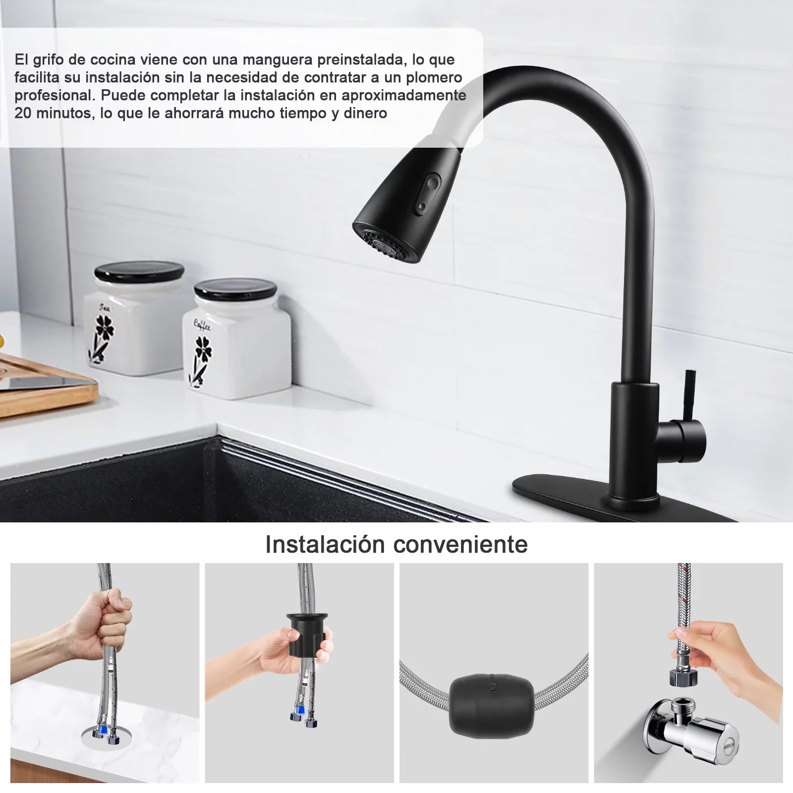 Kitchen Faucet with Pull Down Sprayer, High Arc Single Handle Kitchen Sink Faucet with Deck Plate, Commercial Modern Stainless Steel Kitchen Faucets for Kitchen, , Bar, Silver