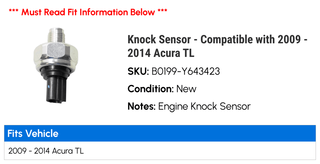Knock Sensor - Compatible with 2009 - 2014 Acura  2010 2011 2012 2013