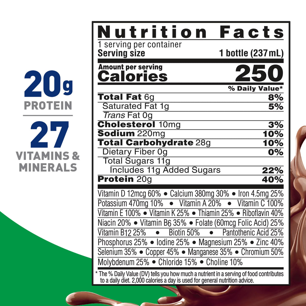 High Protein Nutritional Drink, Rich Chocolate, 20g Protein, 24 Count (2 - 12 Packs)