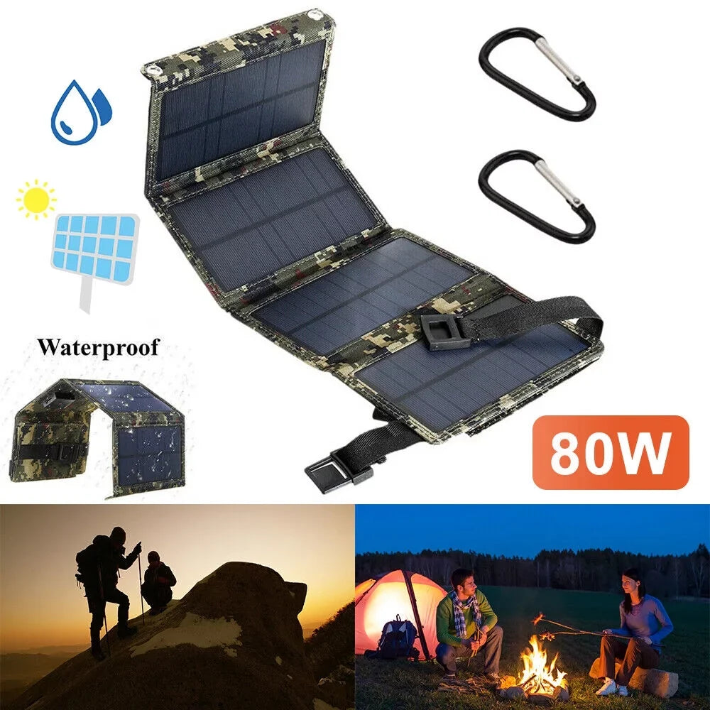 Paddsun Solar Panel Folding Power Bank 80W  Outdoor Camping Hiking Phone Charger