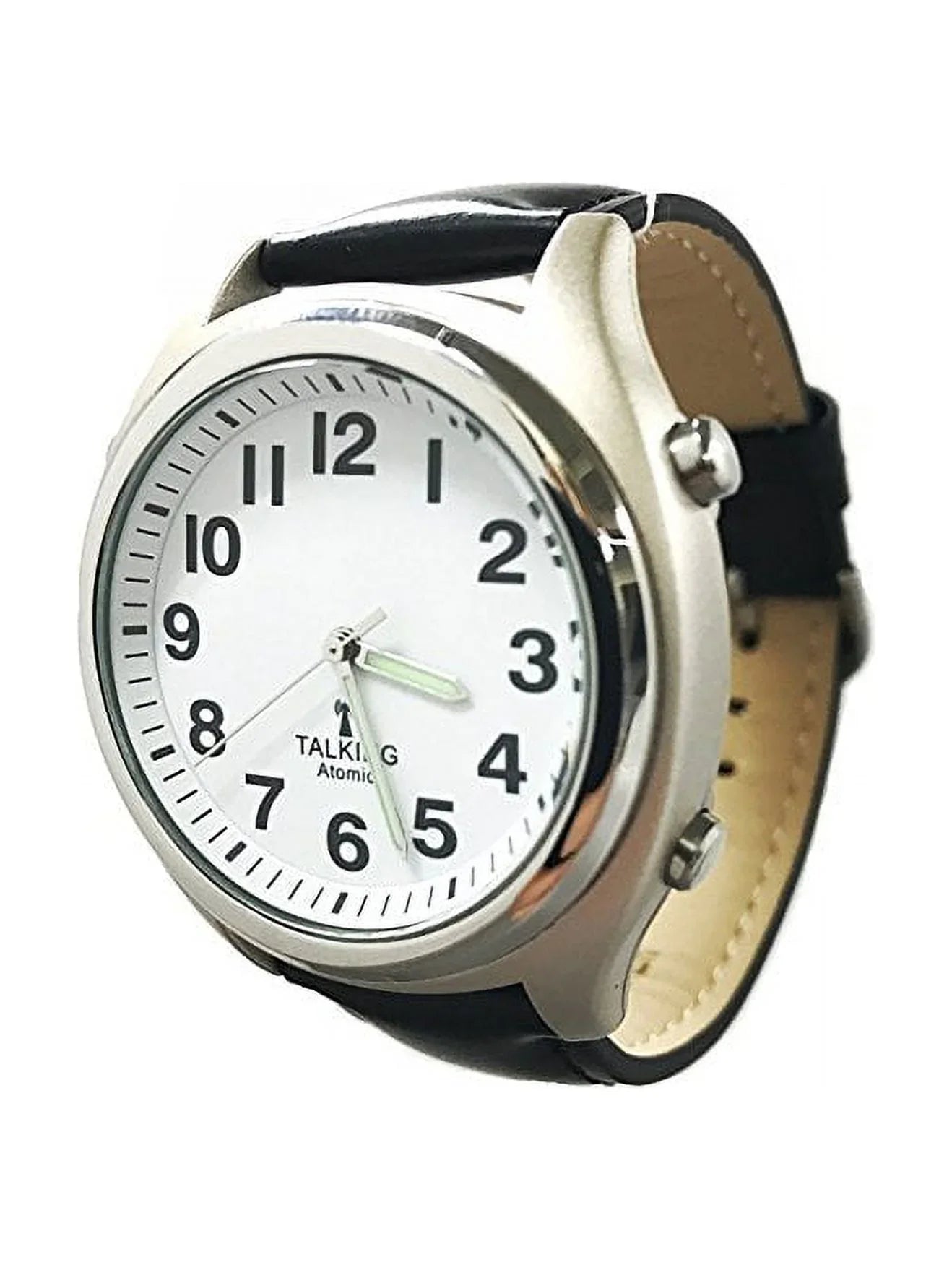 Atomic Talking Watch for The Blind with Extra Spare Battery and Microfiber Cleaning Cloth (Black Leather Pacific Standard Time)