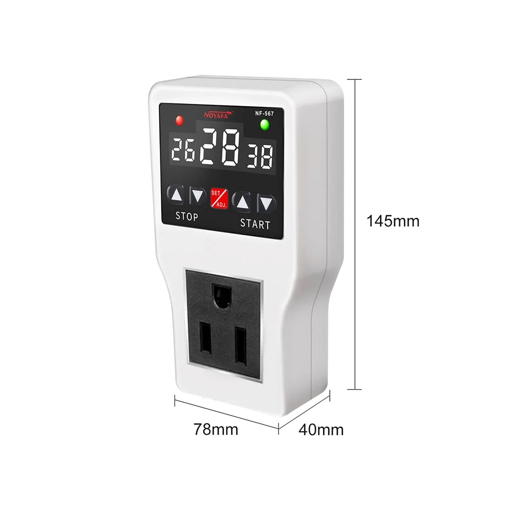 Shinysix Temperature Controller Socket with Timer Switch,  -567 Digital Thermostat 800W 10A, Cooling Heating Temperature Sensor Plug – Ideal for Home Appliances