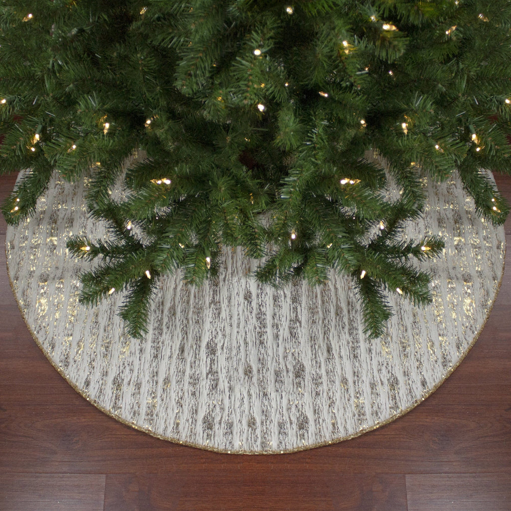 Northlight 48" Cream and Gold Wood Grain Pattern and Faux Fur Christmas Tree Skirt
