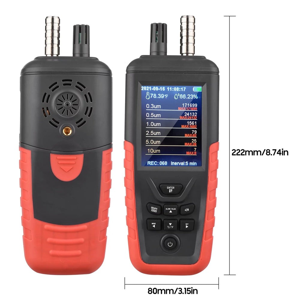 Walmeck Dust Particle Counter 6-Channel 0.3um/ 0.5μm/ 1.0μm/ 2.5μm/ 5.0μm/ 10um .5  Detector with 3.2-inch Backlight  Color Screen Air Quality Tester Temperature Humidity Home Offi