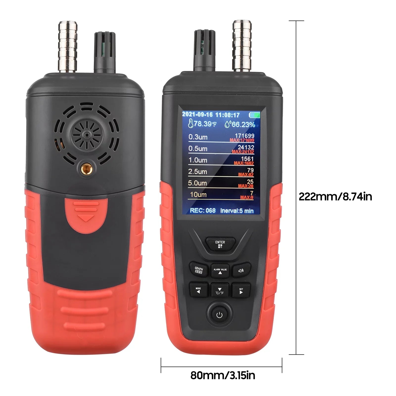 Walmeck Dust Particle Counter 6-Channel 0.3um/ 0.5μm/ 1.0μm/ 2.5μm/ 5.0μm/ 10um .5  Detector with 3.2-inch Backlight  Color Screen Air Quality Tester Temperature Humidity Home Offi