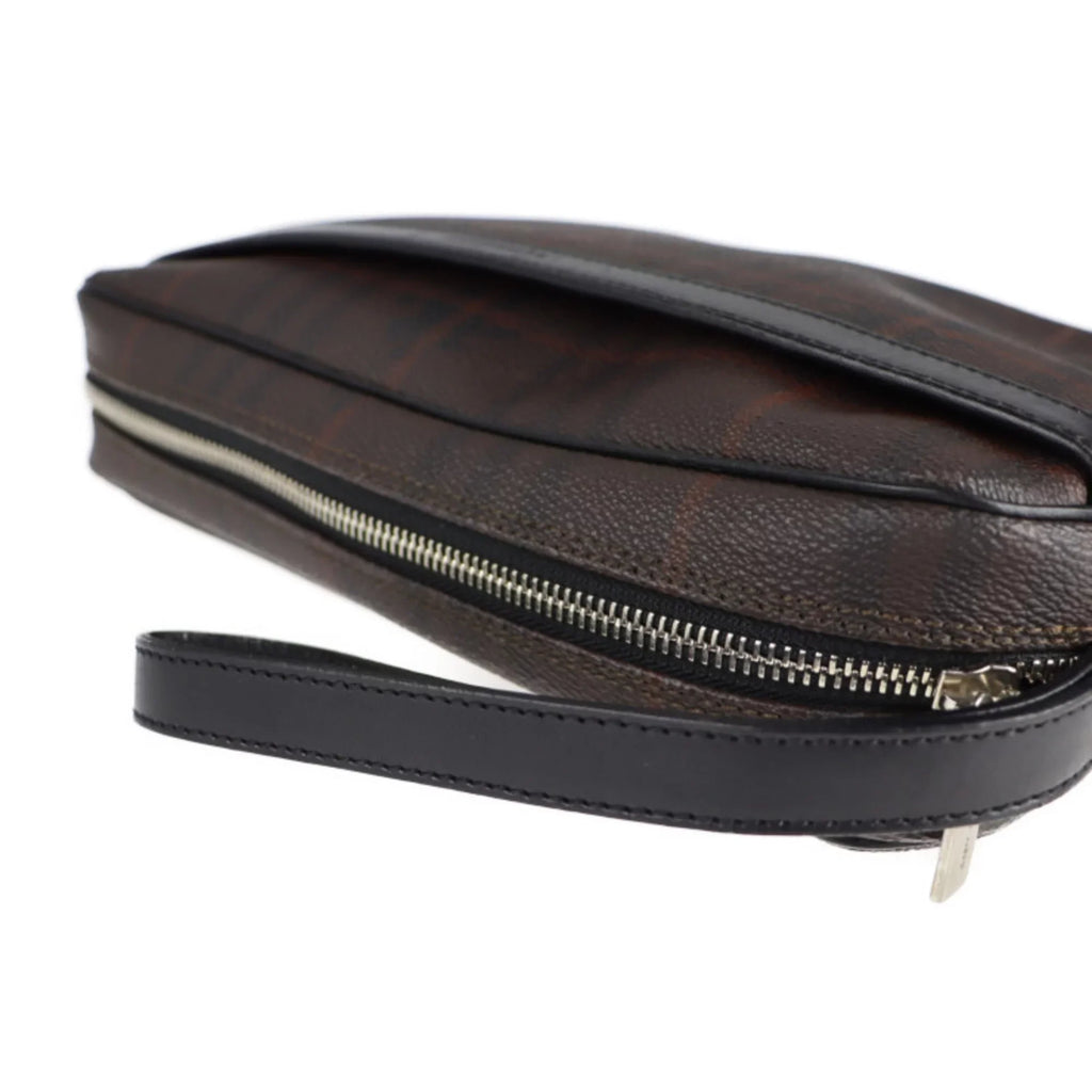 Pre-Owned  Burberry Second Bag  Leather Dark Brown Plaid Clutch (Good)
