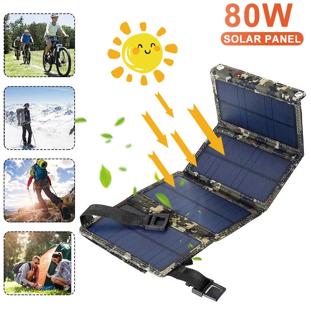 Paddsun Solar Panel Folding Power Bank 80W  Outdoor Camping Hiking Phone Charger