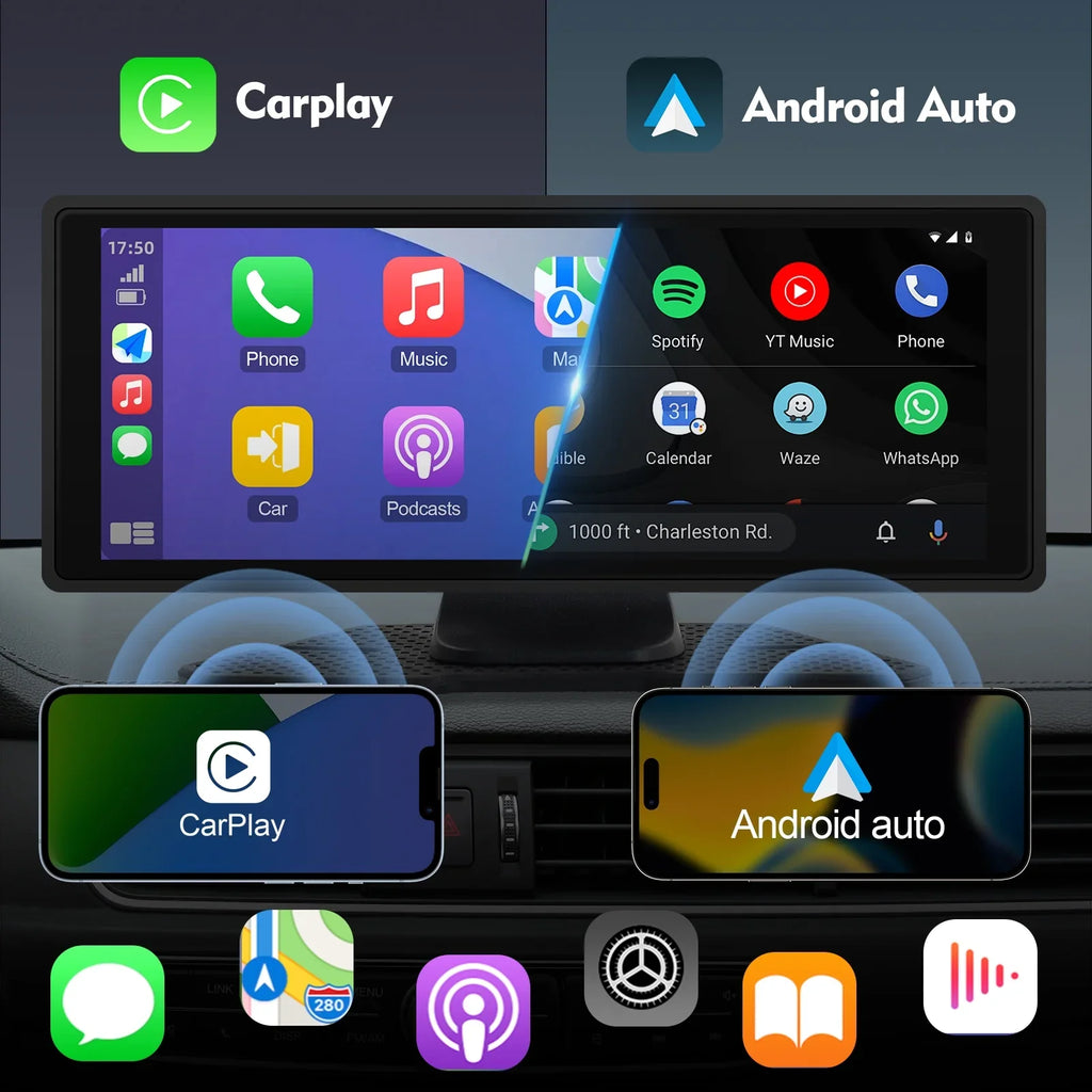 Portable Wireless Carplay & Android Auto Car Stereo, 10.26 Inch Full  Car Touch Screen Portable Car Radio Receiver Backup Camera