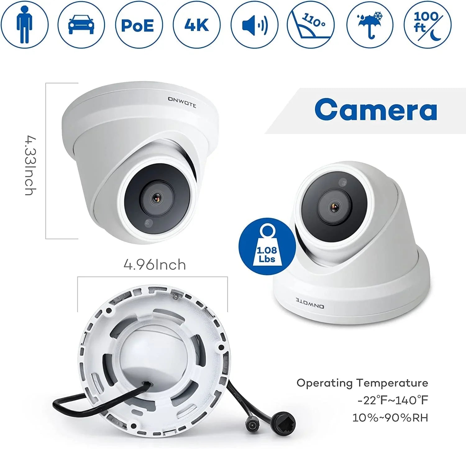 16 Channel 4K 8MP PoE Security Camera System, -Human-Detection, 16CH 8MP  with 4TB  for 24/7 Recording, 8pcs Commercial 4K PoE  Cameras Wired with Audio, 2-Storage-Bay