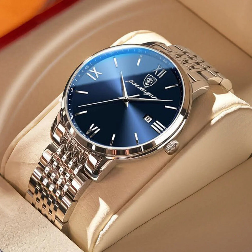 New Men Ultra-Thin Watches Fashion Week Calender Business Cool Waterproof Luxury Stainless Steel Quartz Wristwatch