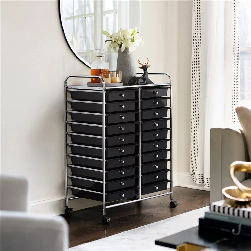 Topeakmart 20 Drawers Rolling Storage Cart Bin Organizer on Wheels Scrapbook Paper Office School Organizer, Black