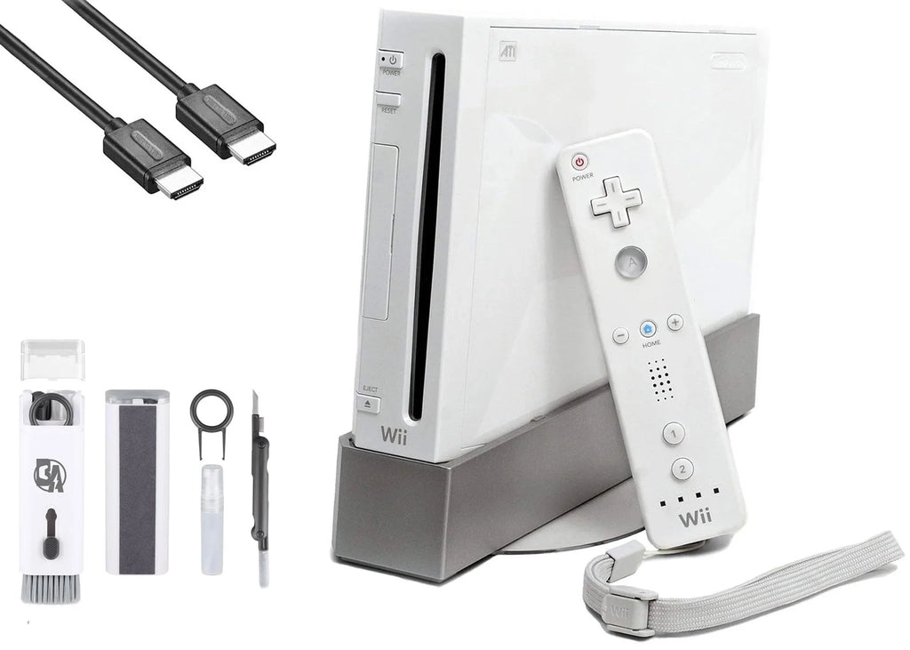 Nintendo Wii White Gaming Console +  Cable Cleaning Kit   Bundle Like New