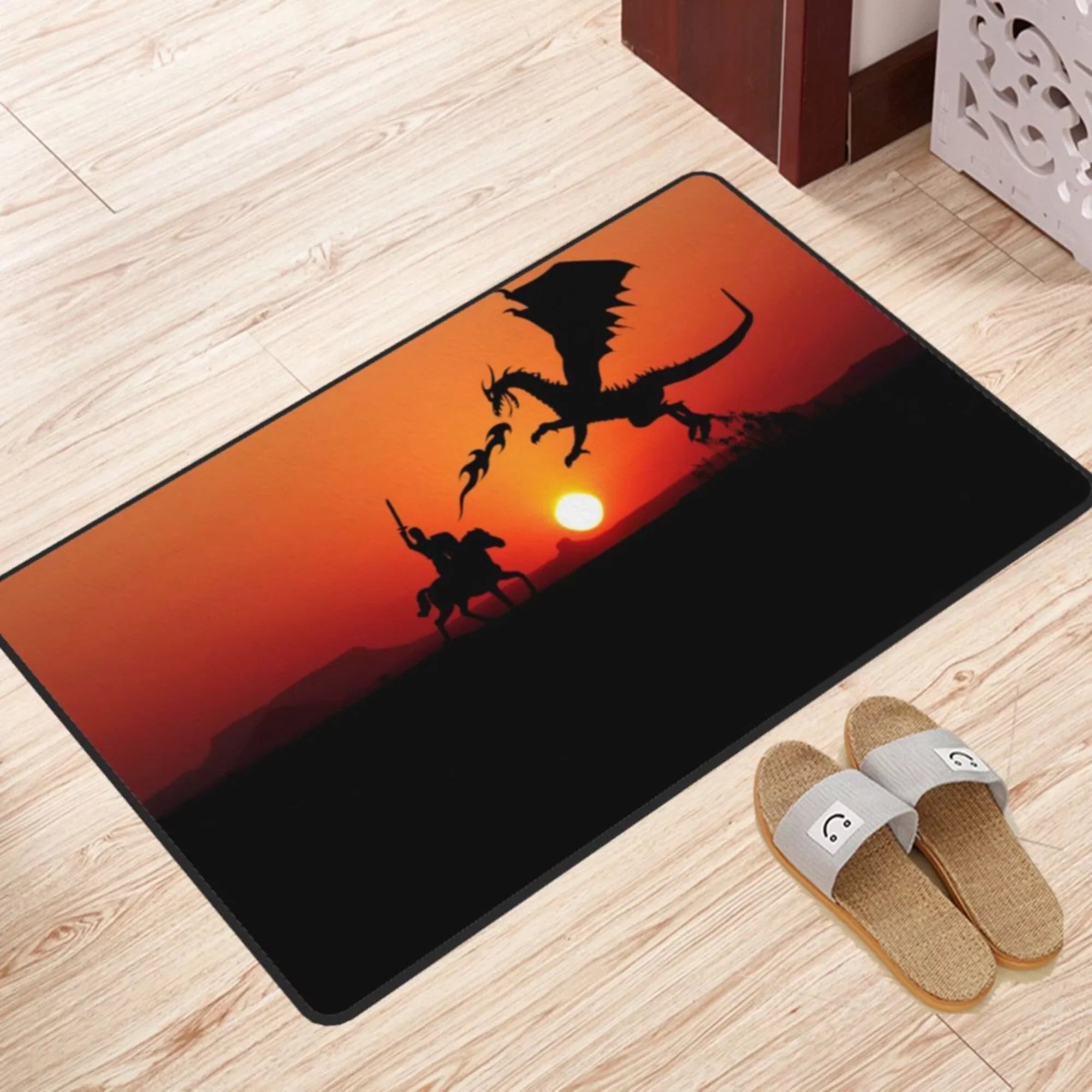 Sunset Dragon Knight Area Rugs Doormat , Facecloth Non-Slip Floor Mat Rug for Living Room Kitchen Sink Area Indoor Outdoor Entrance 72"x48"