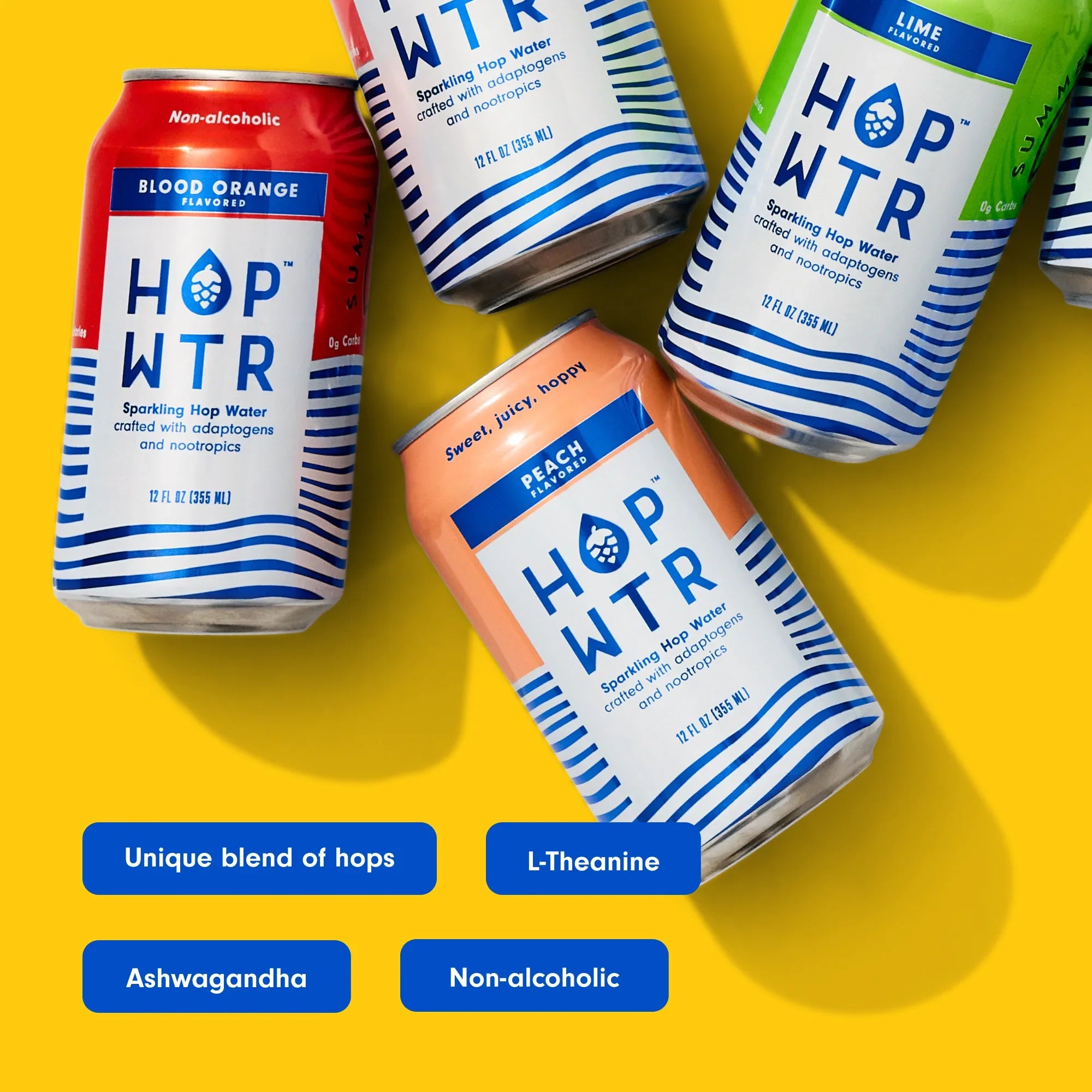 '- Sparkling Hop Water - Flavor Pack (12 Pack) -  Beer, No Calories or Sugar, Low Carb, With Adaptogens and Nootropics for Added Benefits (12 oz Cans)