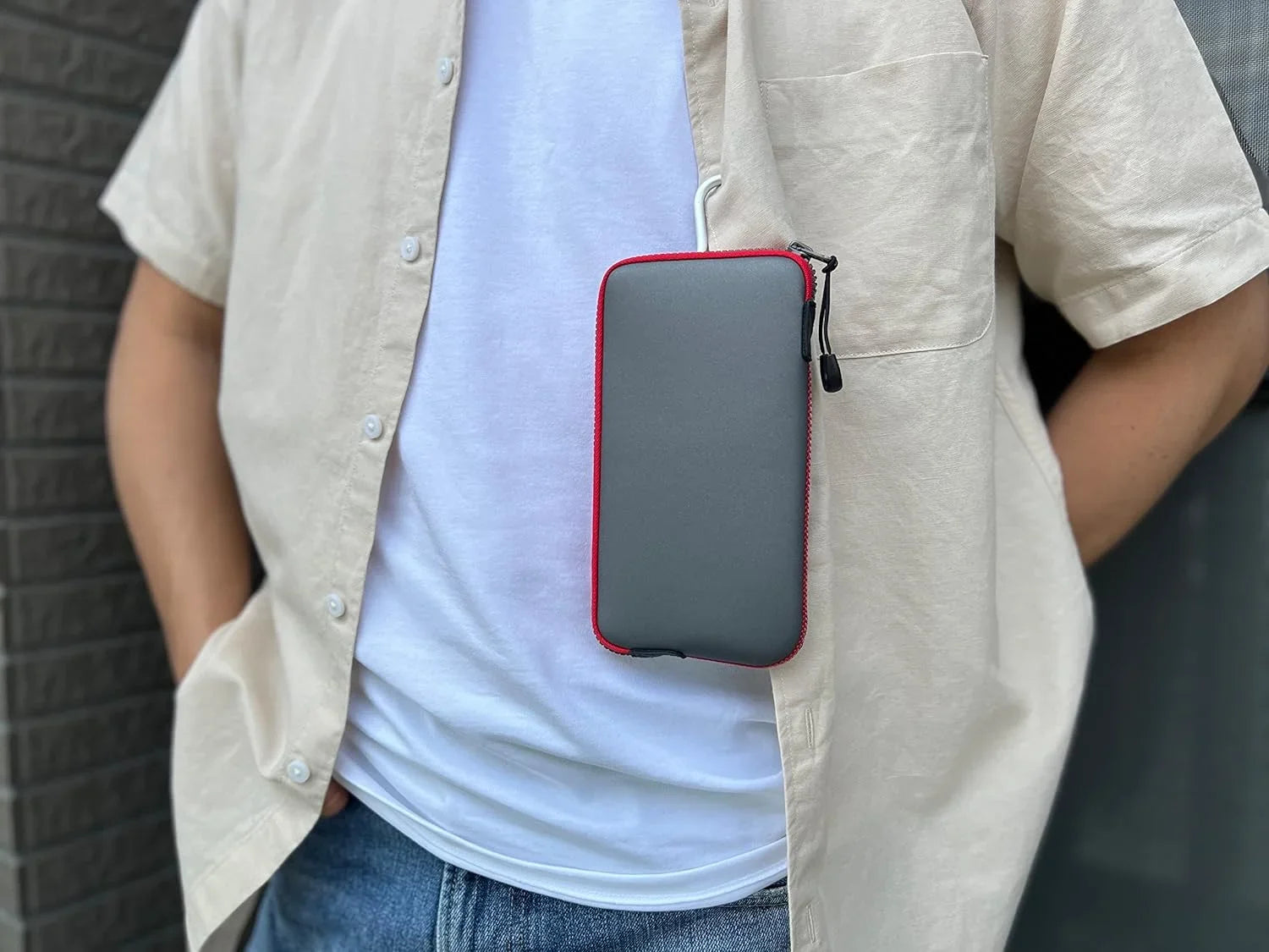 OneJoy Neoprene Cell Phone Pouch, Large Zipper Opening, Lightweight & Protective Phone Sleeves for iPhone Durable Phone Carrier Bag, Thermal Carrying Phone Pouch with Inner Pocket [GreyRed]