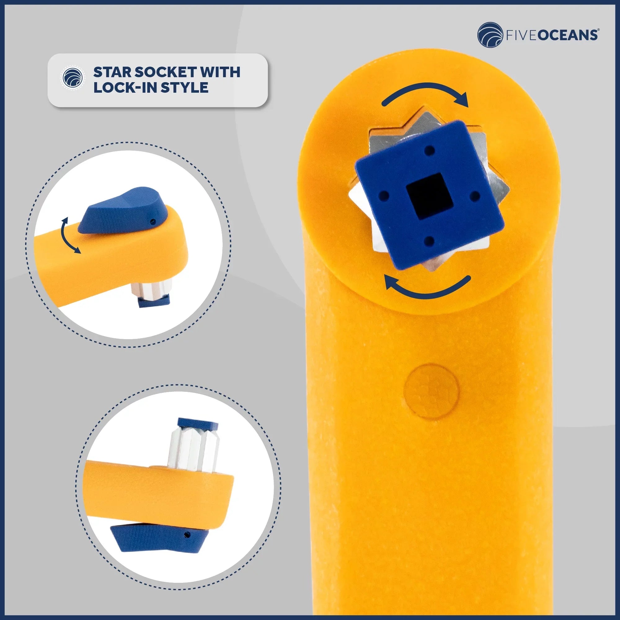 Five Oceans 8" Sailvessel Winch Handle, 2-Pack Universal Floating Winch Handle, Lock�in Mechanism, Orange and Blue, Lightweight and Strong, Fiberglass Reinforced Plastic - -