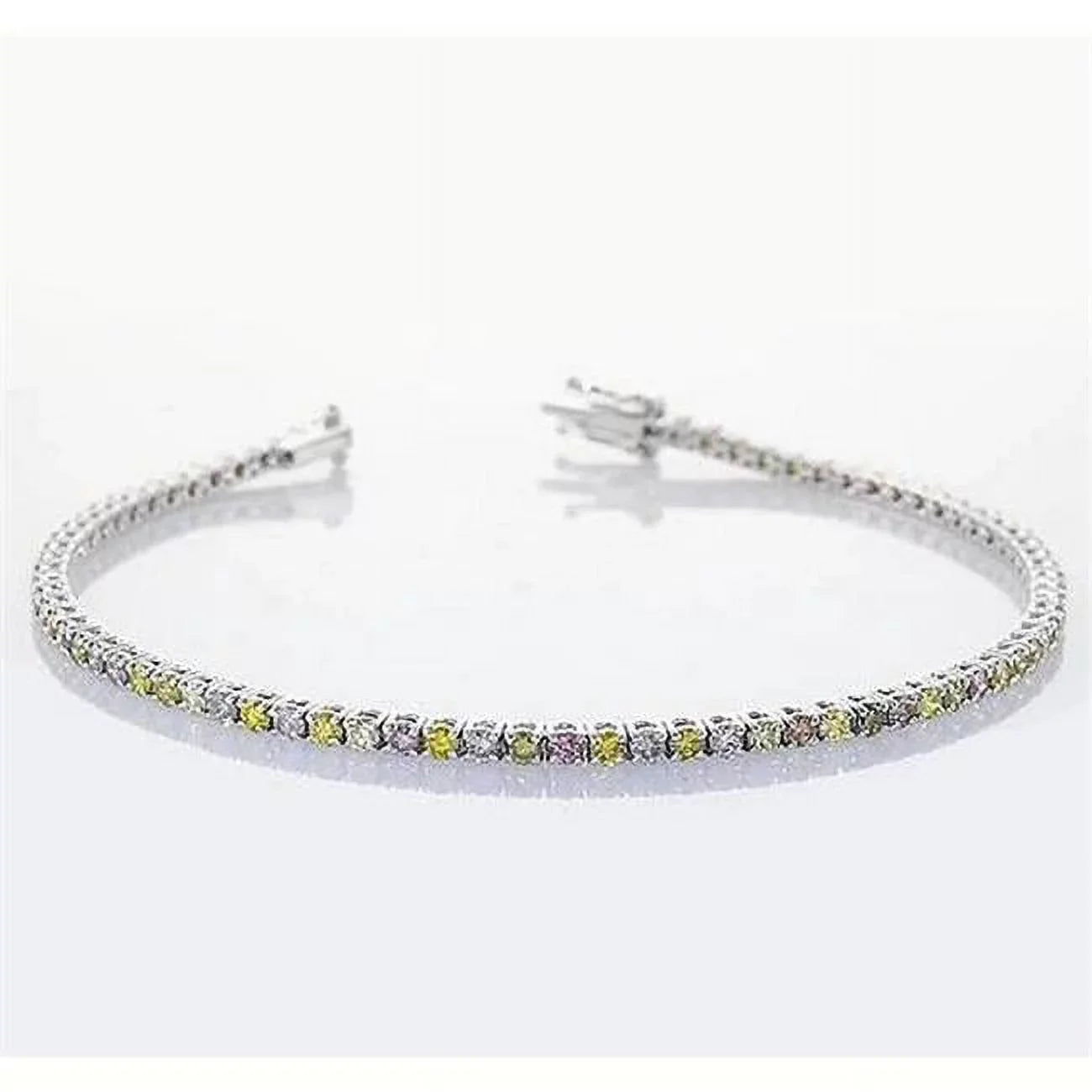 Harry Chad Enterprises 56635 4  Pink, Yellow - Green & White Sapphire Prong Tennis Bracelet