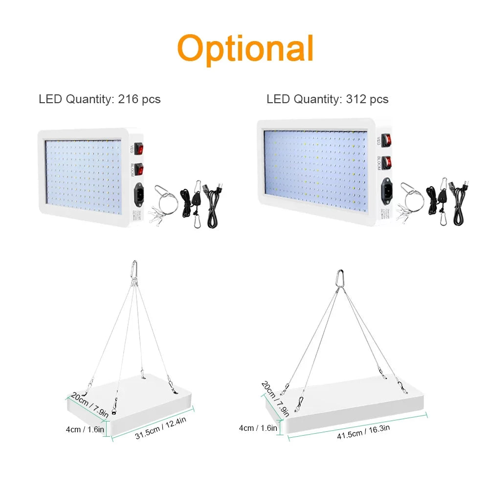 2000W  Grow Light for Indoor Plants 312 LEDs Full Spectrum Veg and Bloom Dual Switch  Waterproof Hanging Plant Growing Lamps for Seedlings Flowers Greenhouse