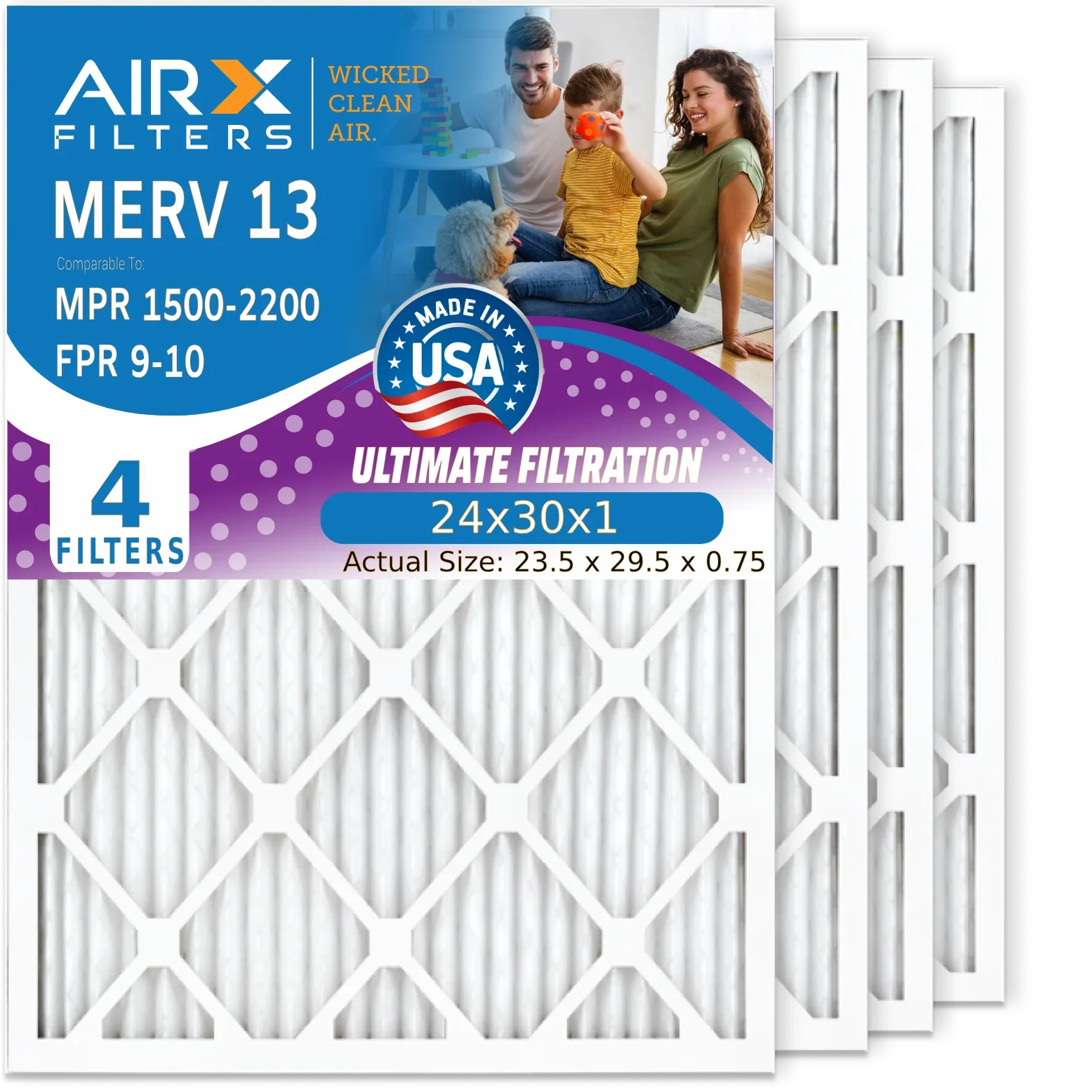 24x30x1 Air Filter  13 Comparable to  1500 - 2200 &  9 Electrostatic Pleated Air Conditioner Filter 4 Pack   Premium  Made 24x30x1 Furnace Filters by     .